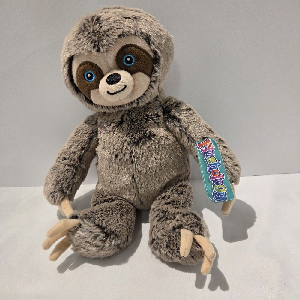 Plush Sloth 3 toe Plushology Soft Stuffed Toy 12" Brown Frosted Blue Eyes
